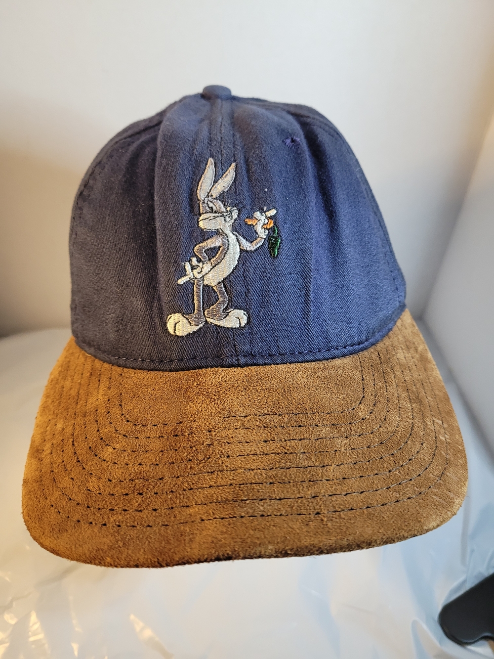 VTG 1991 Bugs Bunny Looney Tunes WB Snapback Hat Baseball Cap ACME Suede Bill